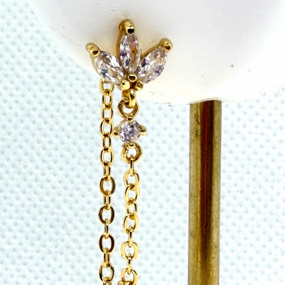 Gold Toned Floral Drop Earrings - Picture 4 of 6